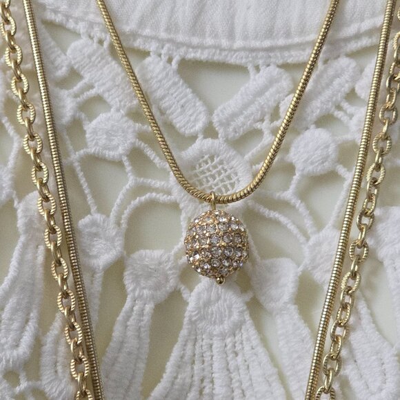Chico’s Gold Tone Convertible 3 Strand Crystal Ball Layered Statement Necklace - Picture 5 of 15